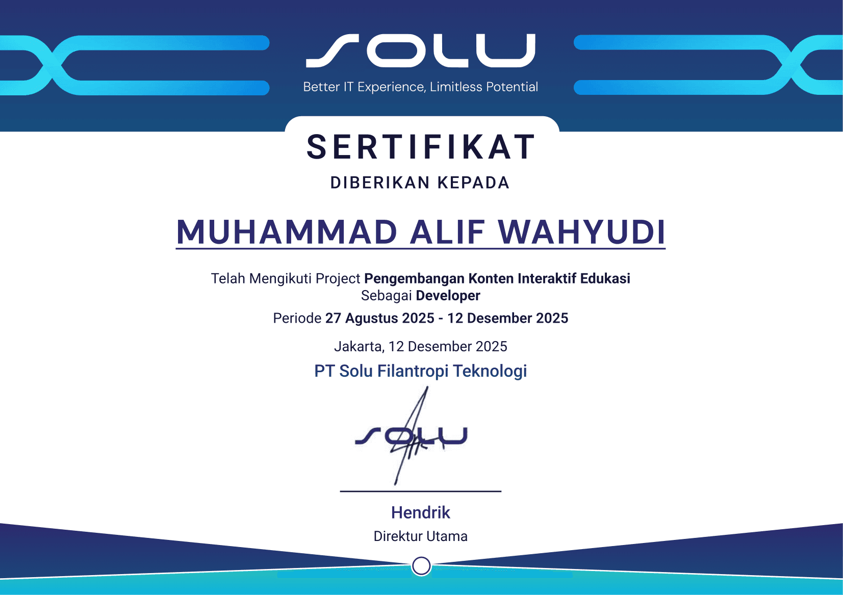 Project Pengembangan Konten Interaktif Edukasi Sebagai Developer (PT. SOLU)